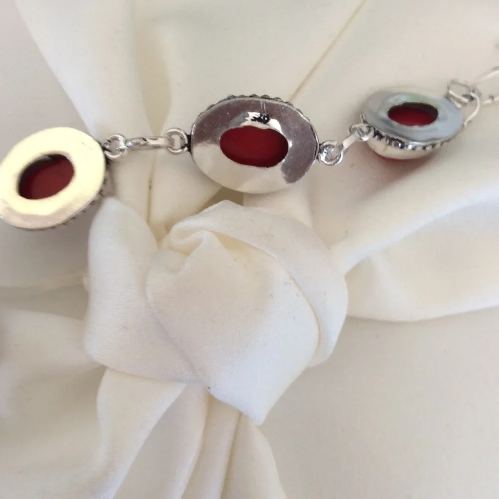 Sterling Silver 925 Coral Link Chain Bracelet - Picture 7 of 12